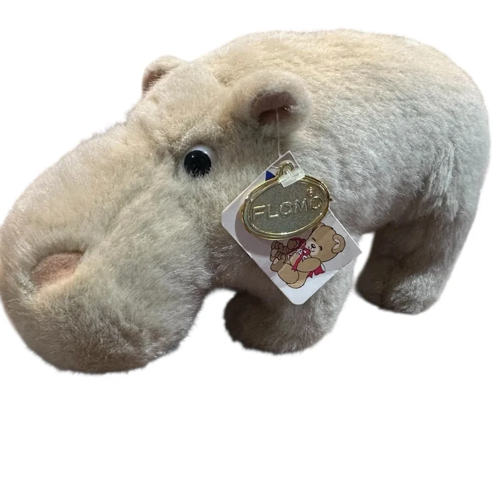 Vintage FLOMO Plush Hippo — 11” Cream‎ Tan Stuffed Animal with Original Tags